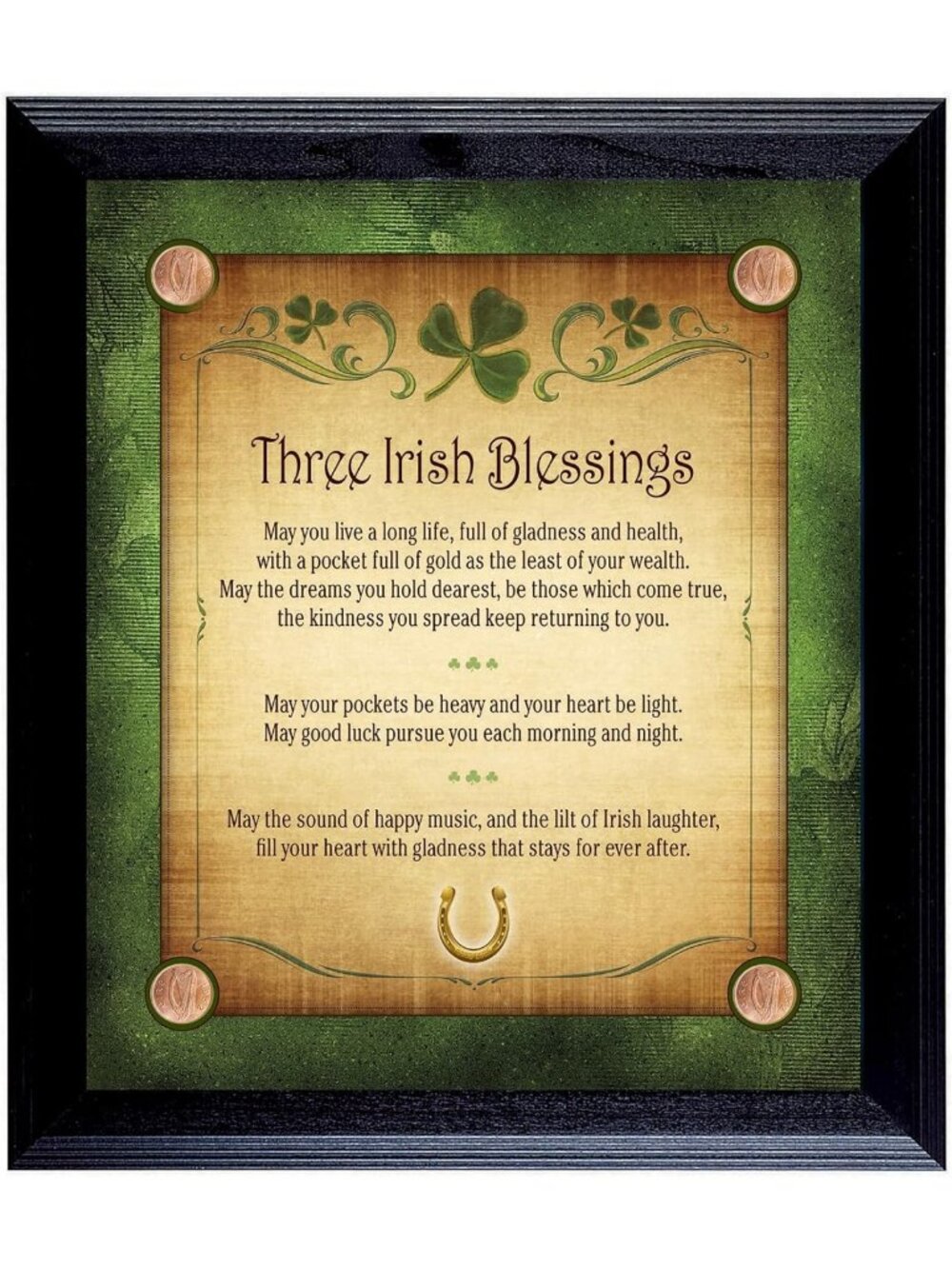 St. Patrick's Day Wall Decor - Irish Blessings Frame with Lucky Pennies, Elegant